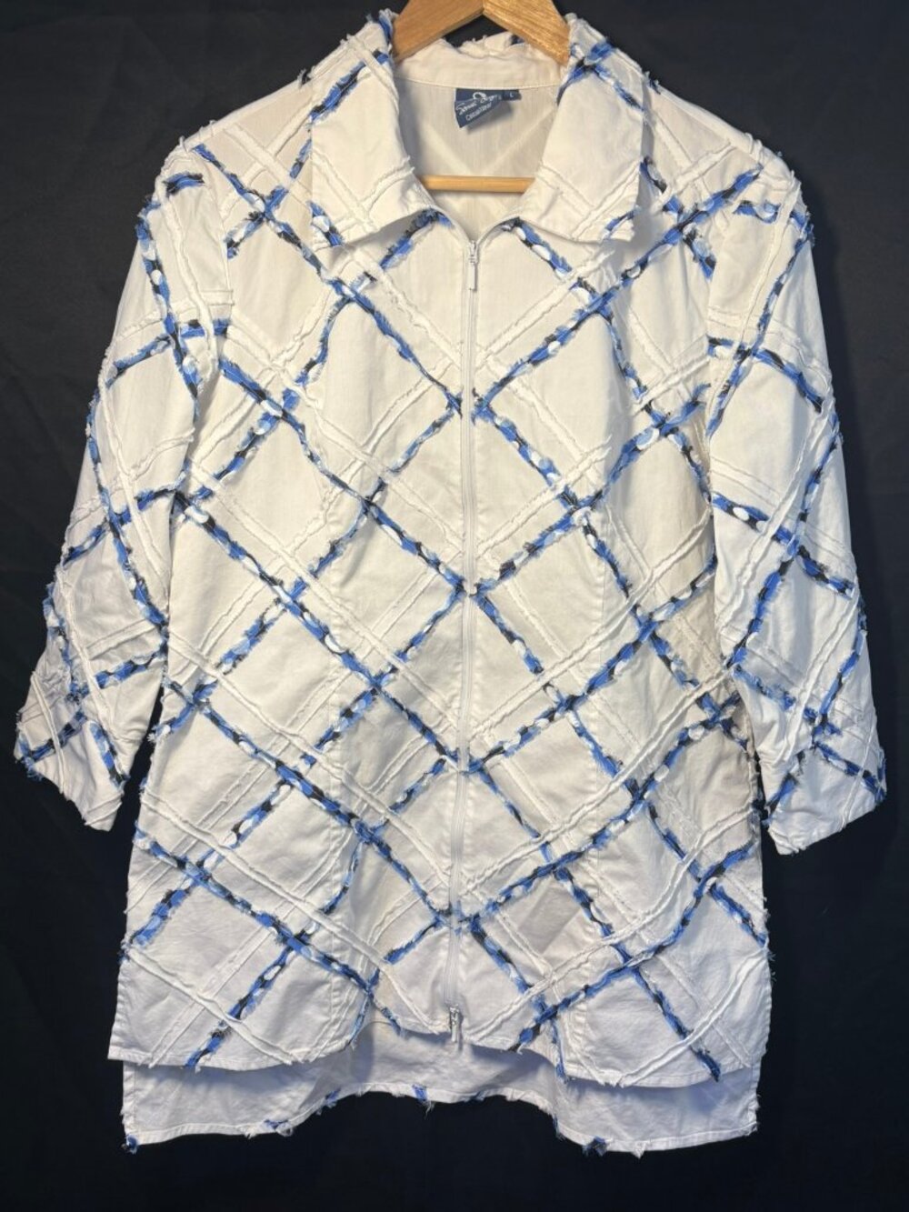 Samuel Dong Quilted Art Jacket | Abstract Blue Pattern | Size L